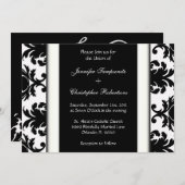 ブラック&ホワイトダマスクヴィンテージエレガントウェディング 招待状 (正面/裏面)