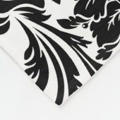 ブラック&ホワイトダマスク&ストライプモノグラム フリースブランケット (角)