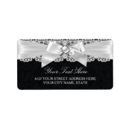 ブラック&ホワイトダマスク&パールボウ住所 シール