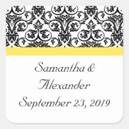 ブラック/ホワイトダマスク(黄鮮やか色) スクエアシール