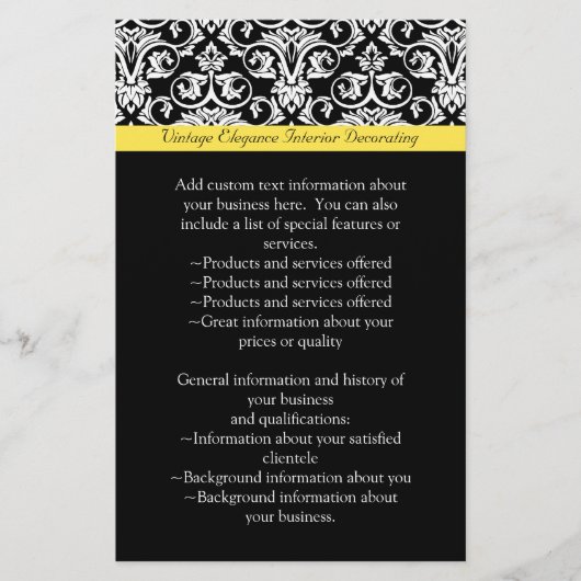 ブラック/ホワイトダマスク(黄鮮やか色) チラシ (正面)