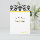 ブラック/ホワイトダマスク(黄鮮やか色) 出欠カード (スタンド正面)