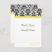 ブラック/ホワイトダマスク(黄鮮やか色) 出欠カード (正面/裏面)