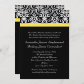 ブラック/ホワイトダマスク(黄鮮やか色) 招待状 (正面/裏面)