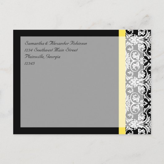 ブラック/ホワイトダマスク(黄鮮やか色) 案内ポストカード (裏面)