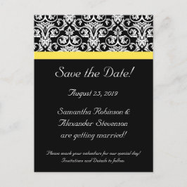 ブラック/ホワイトダマスク(黄鮮やか色) 案内ポストカード