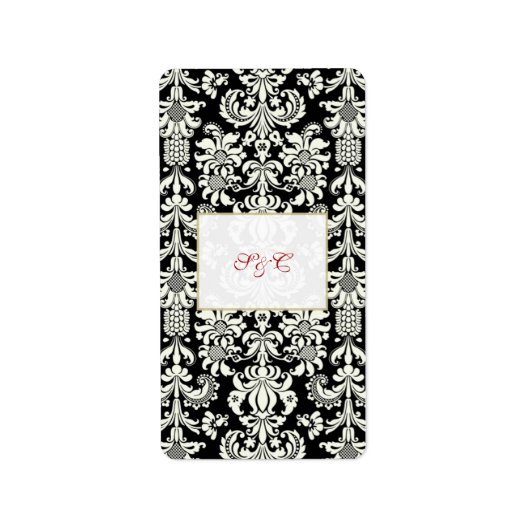 ブラック/ホワイトダマスコウェディングハーシーのミニラッパー ラベル (正面)