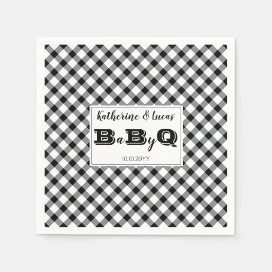 ブラック |ホワイトチェックベビーQ BBQシャワーナプキンズ スタンダードカクテルナプキン (正面)