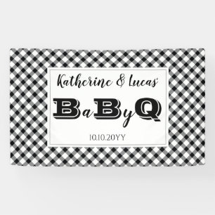 ブラック  ホワイトチェックベビーQ BBQシャワー 横断幕