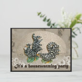 ブラック&ホワイトチキンズ引っ越し祝いパーティー招待状 招待状 (スタンド正面)