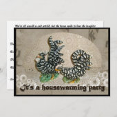 ブラック&ホワイトチキンズ引っ越し祝いパーティー招待状 招待状 (正面/裏面)