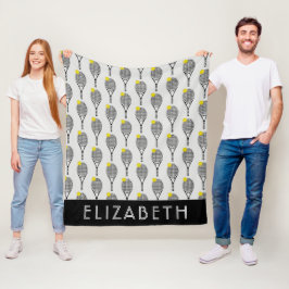 ブラック|ホワイトテニス名まパーソナライズされたたはモノグラム フリースブランケット