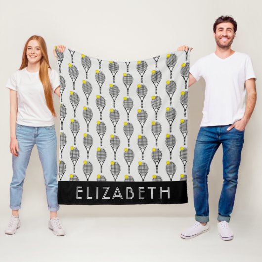 ブラック|ホワイトテニス名まパーソナライズされたたはモノグラム フリースブランケット (インサイチュ)