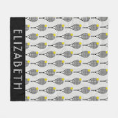 ブラック|ホワイトテニス名まパーソナライズされたたはモノグラム フリースブランケット (正面(横))