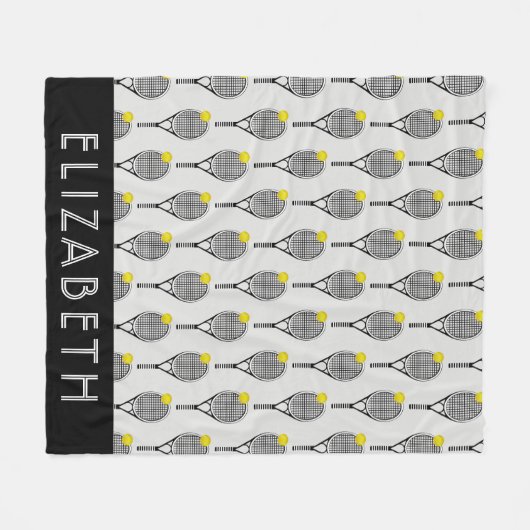 ブラック|ホワイトテニス名まパーソナライズされたたはモノグラム フリースブランケット (正面(横))