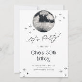 ブラック＆ホワイトディスコボールパーティー 招待状 (正面)