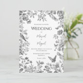 ブラック&ホワイトトイレヴィンテージ結婚式 招待状 (スタンド正面)