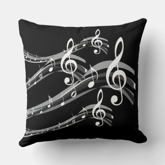 ブラック&ホワイトトレブルクレフ、 音符記号 クッション (裏面)