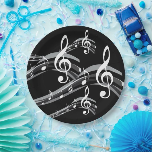 ブラック&ホワイトトレブルクレフ、 音符記号 ペーパープレート (パーティー)