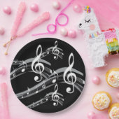ブラック&ホワイトトレブルクレフ、 音符記号 ペーパープレート (パーティー)