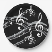 ブラック&ホワイトトレブルクレフ、 音符記号 ペーパープレート (正面)