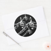 ブラック&ホワイトトレブルクレフ、 音符記号 ラウンドシール (封筒)