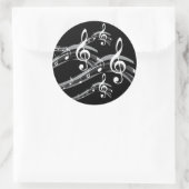 ブラック&ホワイトトレブルクレフ、 音符記号 ラウンドシール (バッグ)