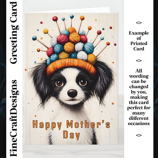 ブラック&ホワイトドッグ、ニット帽 CY1 オーダーメイドマザー カード