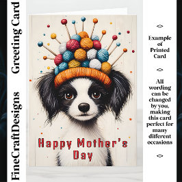 ブラック＆ホワイトドッグ、ヤーンボールハット CY1 オーダーメイドマザー カード