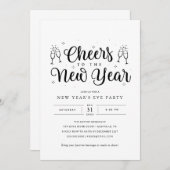 ブラック&ホワイトニューイヤーイブパーティの招待状 招待状 (正面/裏面)