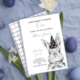 ブラック&ホワイトニュートラルSome Bunny is One誕生日 招待状