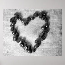 ブラック&ホワイトハート型コーヒー豆16x20