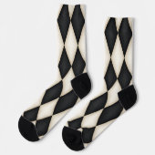 ブラック&ホワイトハーレクインダイヤモンドチェックパターンおもしろい ソックス (左)