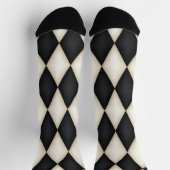 ブラック&ホワイトハーレクインダイヤモンドチェックパターンおもしろい ソックス (上部)