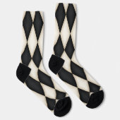 ブラック&ホワイトハーレクインダイヤモンドチェックパターンおもしろい ソックス (右)