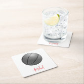 ブラック&ホワイトバスケットボールズお名前カスタム スクエアペーパーコースター (インサイチュ)