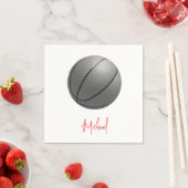 ブラック&ホワイトバスケットボールズお名前カスタム スタンダードカクテルナプキン (インサイチュ)