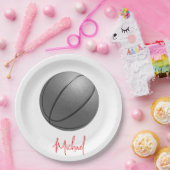 ブラック&ホワイトバスケットボールズお名前カスタム ペーパープレート (パーティー)