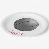 ブラック&ホワイトバスケットボールズお名前カスタム ペーパープレート (アングル)