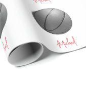 ブラック&ホワイトバスケットボールズお名前カスタム ラッピングペーパー (ロールコーナー)