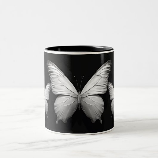ブラック&ホワイトバタフライデザインマグ ツートーンマグカップ (中央)