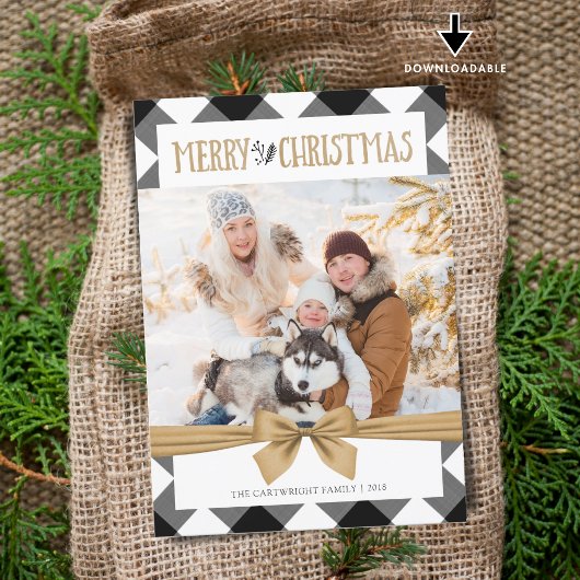 ブラック&ホワイトバッファローチェックのメリークリスマス シーズンカード