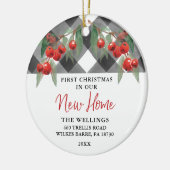 ブラック&ホワイトバッファロープレイドニューホーム引っ越し祝いパーティー セラミックオーナメント (左)