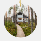 ブラック&ホワイトバッファロープレイドニューホーム引っ越し祝いパーティー セラミックオーナメント (裏面)