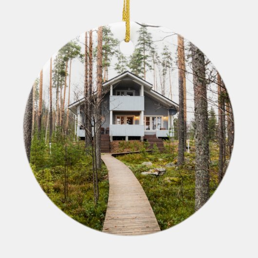 ブラック&ホワイトバッファロープレイドニューホーム引っ越し祝いパーティー セラミックオーナメント (裏面)