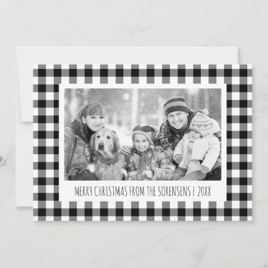 ブラック&ホワイトバッファロープレイド写真クリスマス シーズンカード (正面)