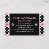 ブラック&ホワイトバラパターンのライトピンク 名刺 (裏面)