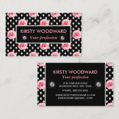 ブラック&ホワイトバラパターンのライトピンク 名刺 (正面/裏面)