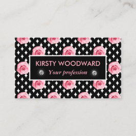 ブラック&ホワイトバラパターンのライトピンク 名刺