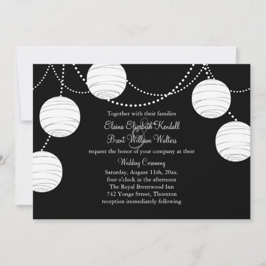 ブラック＆ホワイトパーティーランタン ウェディング招待状 招待状 (正面)